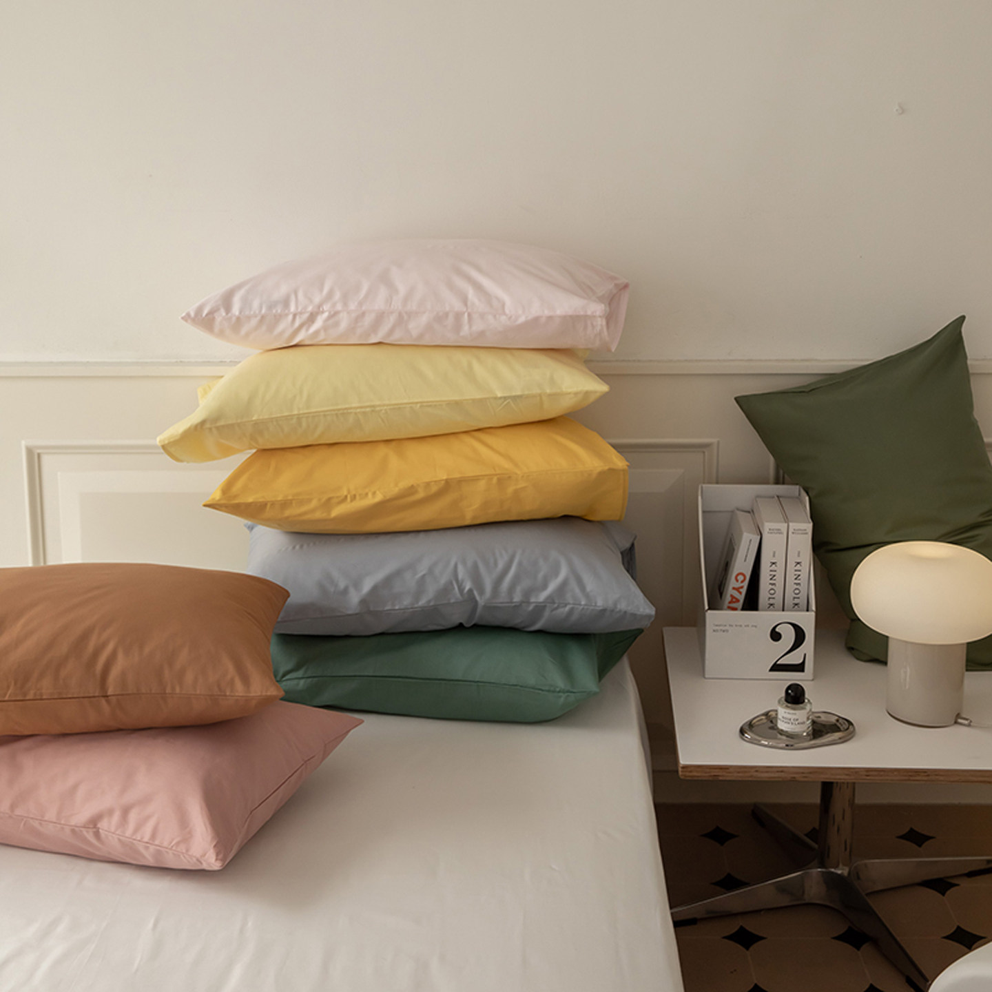 成人全棉枕套简约纯色信封式吸汗透气纯棉枕芯套子一对装四季通用