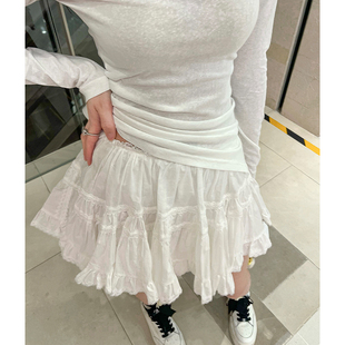 芭蕾风蛋糕裙短裙白色半身裙蕾丝拼接花边裙子女春季蓬蓬裙a字裙