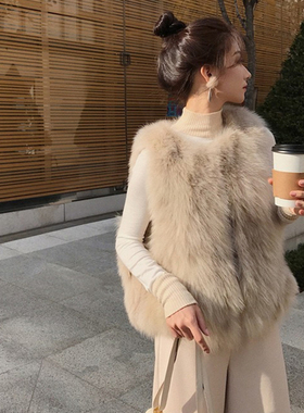 皮草马甲女2025秋冬新款韩版仿狐狸毛背心短款毛绒绒外套显瘦马夹