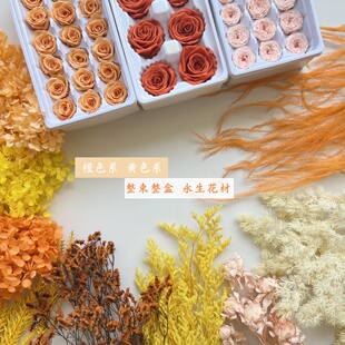 永生花DIY材料橙色桔色系黄色系整束配材整盒玫瑰花头永生花束diy