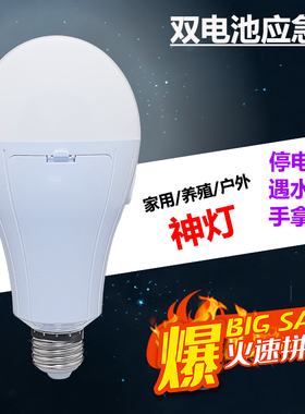 led应急球泡灯双电池充电家用应急灯5W15W20W可拆卸电池应急灯泡