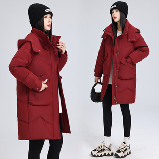2024新款棉衣女中长款羽绒棉服秋冬季宽松外套可拆卸帽子厚棉袄