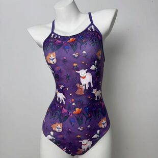 单层紫小羊连体专业竞速泳衣女新款游泳馆运动专用泳装可爱游泳衣