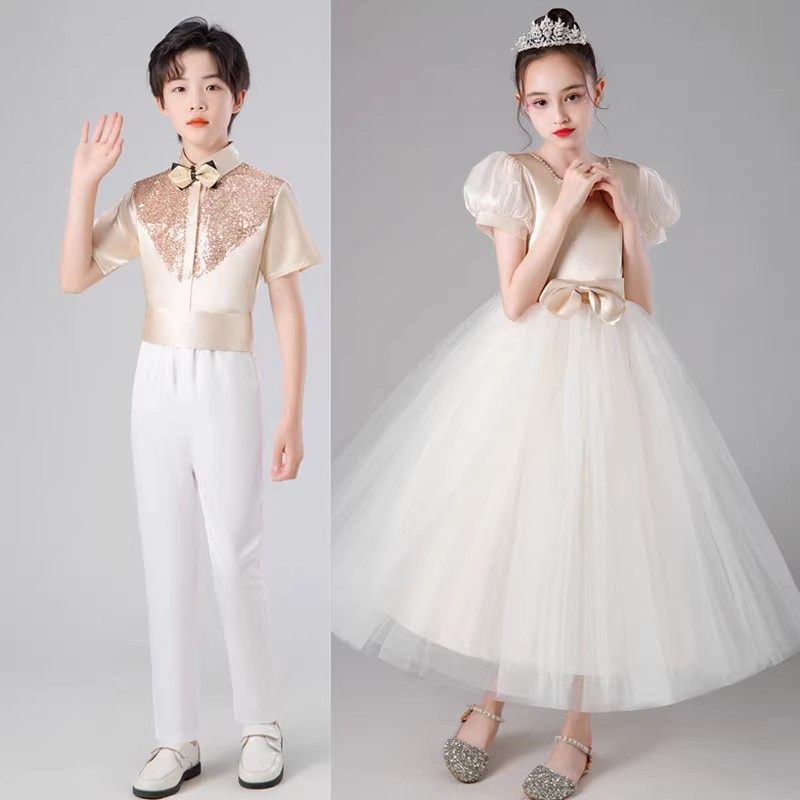 春季小学生合唱演出儿童集体演讲朗诵运动会纱裙男女钢琴表演礼服