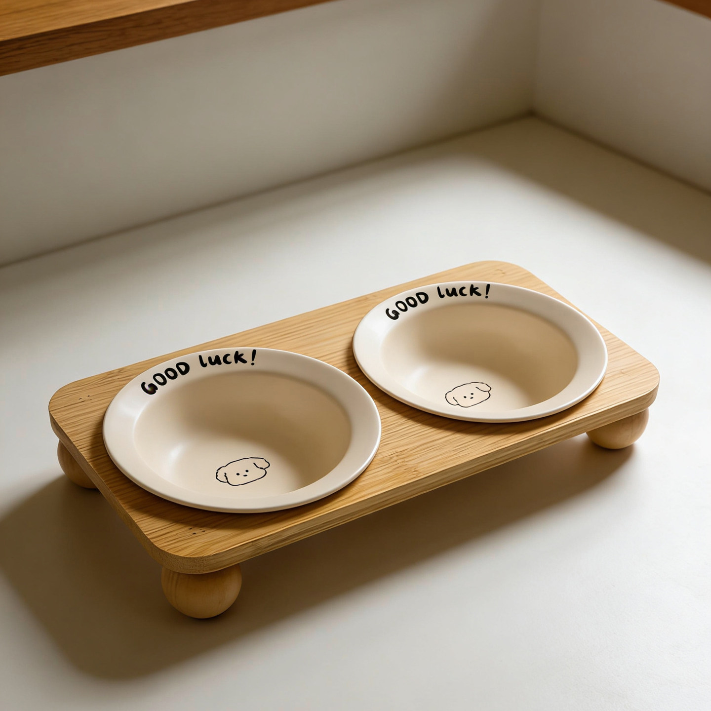 竹木双陶瓷猫狗碗防黑下巴