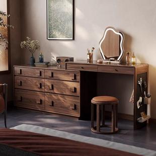 意式轻奢主卧梳妆台斗柜一体伸缩实木化妆台转角书桌免安装