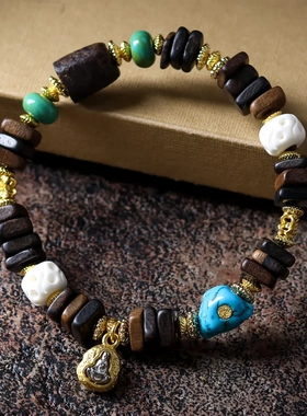 越南沉香木随型佛珠手链民族风