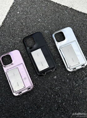 韩国设计Matin kim小众金属系皮质极简斜挎适用17promax卡包手机壳iphone16新款挂绳15挂脖时髦14情侣13保护