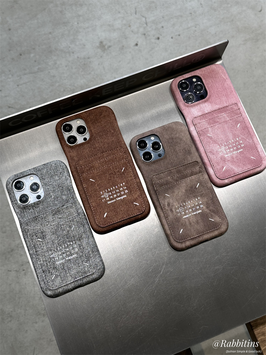 小众牛仔复古马吉拉可插卡皮质苹果17promax适用iPhone16手机壳卡包13/14pro保护壳15潮牌简约四角缝线12新款