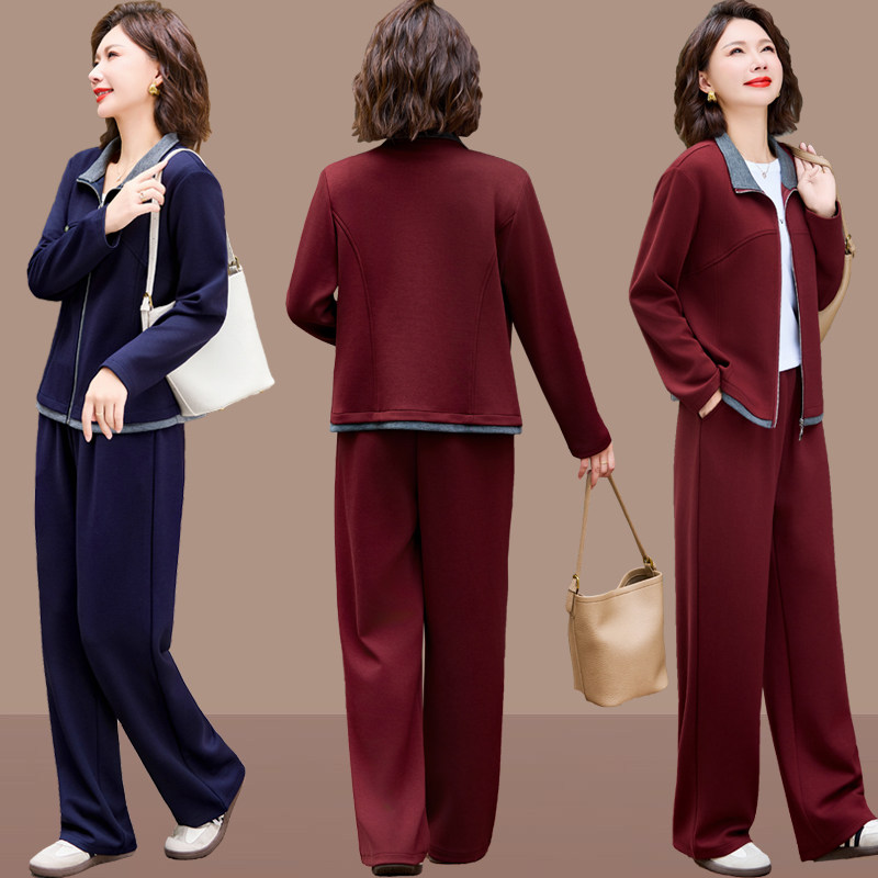 中老年女装秋装时尚运动套装40岁妈妈秋季翻领休闲上衣女士两件套