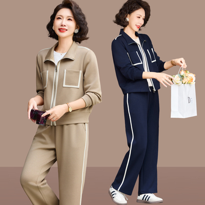 中年女装春秋休闲套装两件套