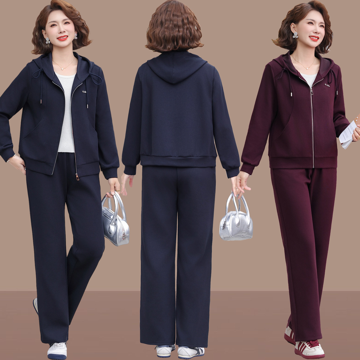 中年妈妈春装外套时尚新款40岁中老年女装春秋运动套装女士两件套