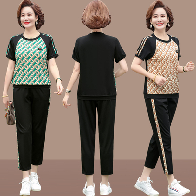 中老年女装夏装短袖t恤休闲新款