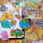 旅行元 饰 素贴纸出行工具手帐手抄报识字报绘本贴画儿童成长日记装