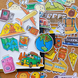 旅行元 饰 素贴纸出行工具手帐手抄报识字报绘本贴画儿童成长日记装