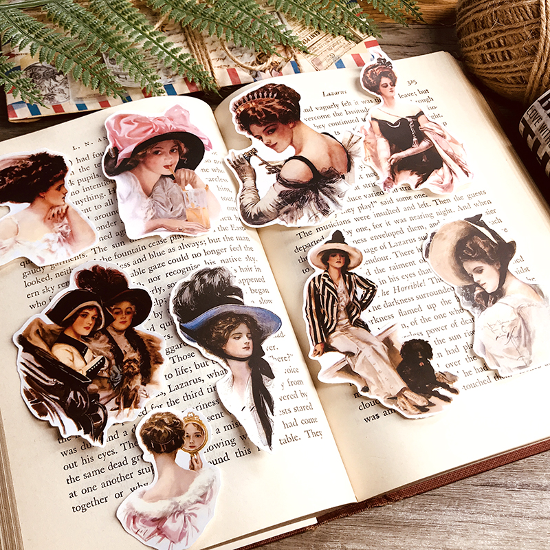 欧美风人物手帐贴纸 贵族女孩手绘 复古手账贴纸 手抄报diy满包邮