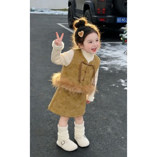 新年服装女童国风套装冬装2026新款超好看女宝马甲裙子宝宝拜年服