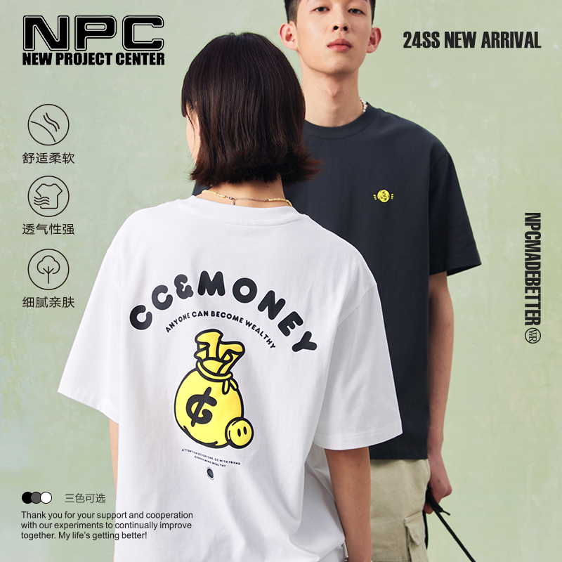 NPC潮牌CC生财系列100%棉钱币刺绣短袖T恤男圆领宽松潮流CC42TE01 男装 T恤 原图主图