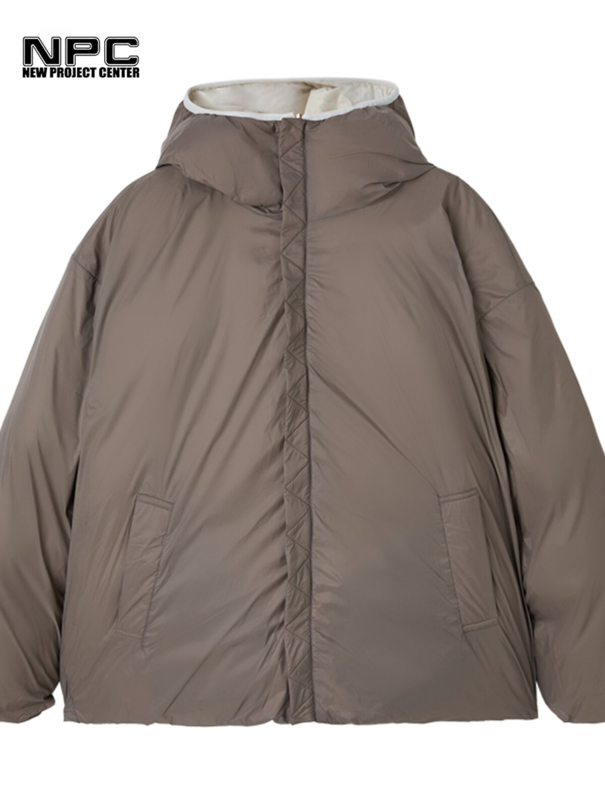 NPC 트렌디 브랜드 리첸닉은 가을 겨울 남녀 동스타일 NPC 로고 프린트 구스다운 양면 착용 따뜻하고 편안하며 부동액