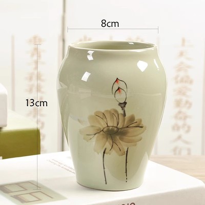 手绘荷花花瓶花插无孔