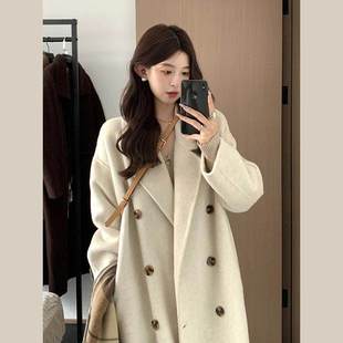 呢子大衣女中长版小个子2024新款秋冬季加厚高级感正肩羊毛呢外套