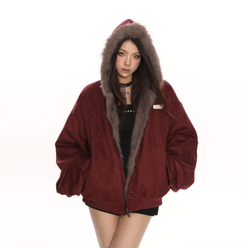 BIGGOLD酒红色麂皮绒环保