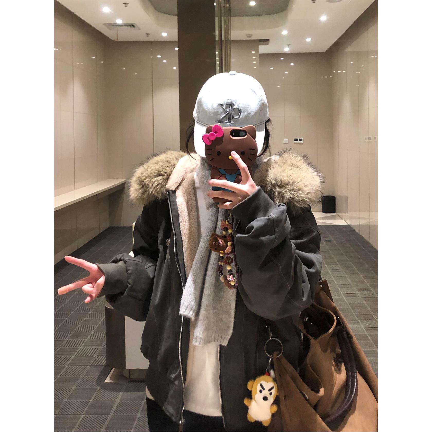 美式覆古座山雕冬装派克棉服女款2025新款加厚棉袄彷兔毛工装外套