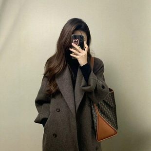 美拉德棕色双面羊绒大衣女2025冬季新款羽绒服内胆小个子毛呢外套