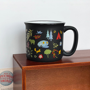 户外露营周边马克杯美式创意磨砂陶瓷水杯咖啡杯茶杯 500ml