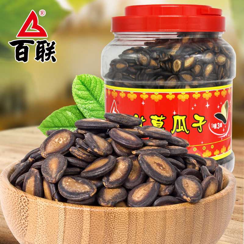 百联瓜子甘草味大片黑西瓜籽900g桶装罐装休闲零食年货送礼
