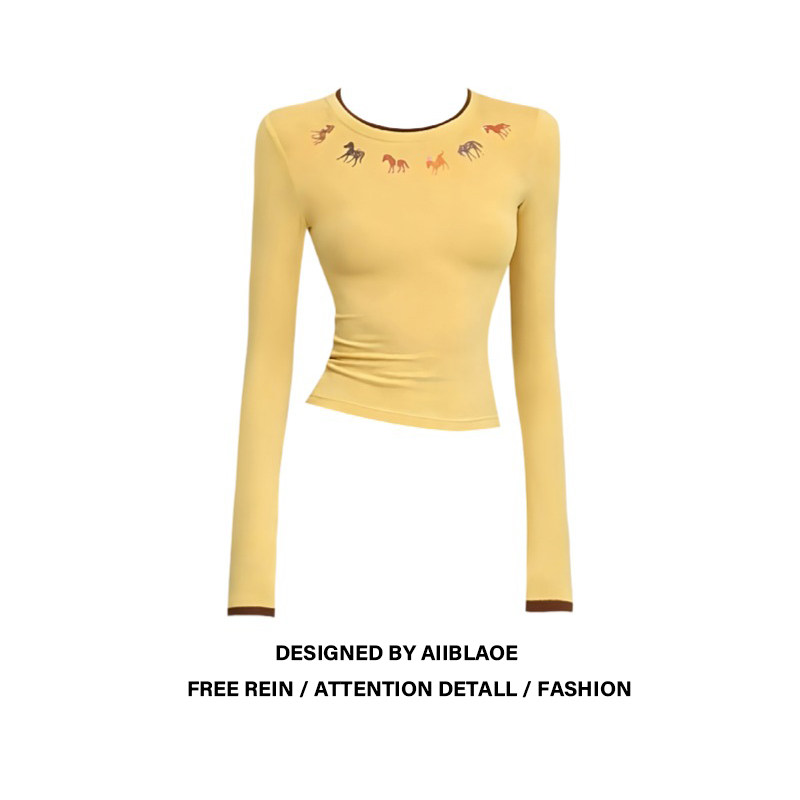 大码胖mm撞色圆领小马印花长袖T恤女秋冬季韩系显瘦绝美正肩上衣,女装/女士精品,大码内搭,淘宝优惠券,粉丝福利购,淘宝优惠卷