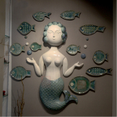 地中海鱼挂立体陶瓷壁饰墙饰立体热带海鱼装 饰创意客厅沙发背景墙