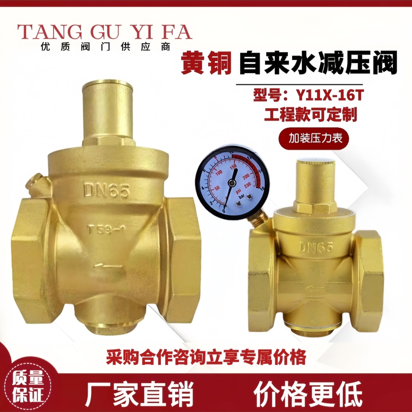 16t可调节家用热水器净水稳压减压阀加厚带压力表