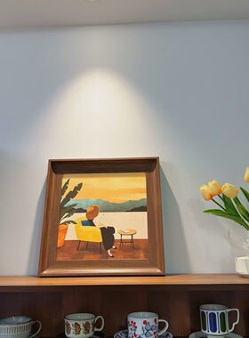 法式中古风斗柜装饰画卧室床头柜壁画风景花卉复古高级感桌面摆画