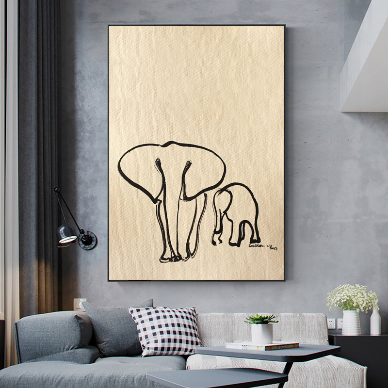 亲情大象 北欧现代抽象装饰画设计师样板房落地画轻奢小众挂壁画