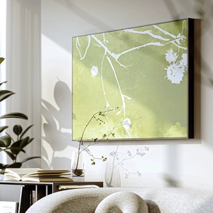 中古原木风卧室装饰画极简客厅背景墙壁挂画玄关柜摆画高级感绿色