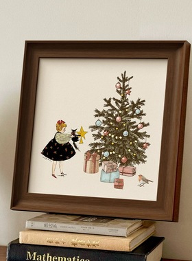法式复古奶油风客厅卧室装饰画新年礼物床头斗柜摆台画圣诞树挂画