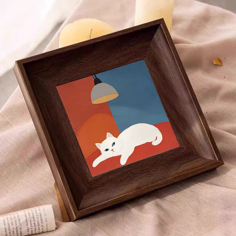 中古风猫咪客厅装饰画法式复古桌面摆画柿柿如意沙发背景墙壁挂画