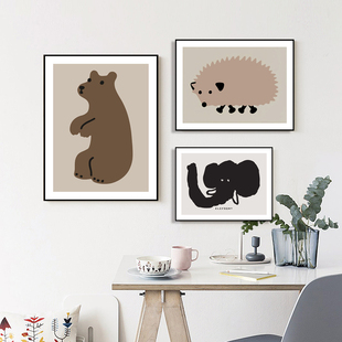 现代简约儿童房间装饰画卡通动物挂画女孩男孩房床头挂画组合壁画