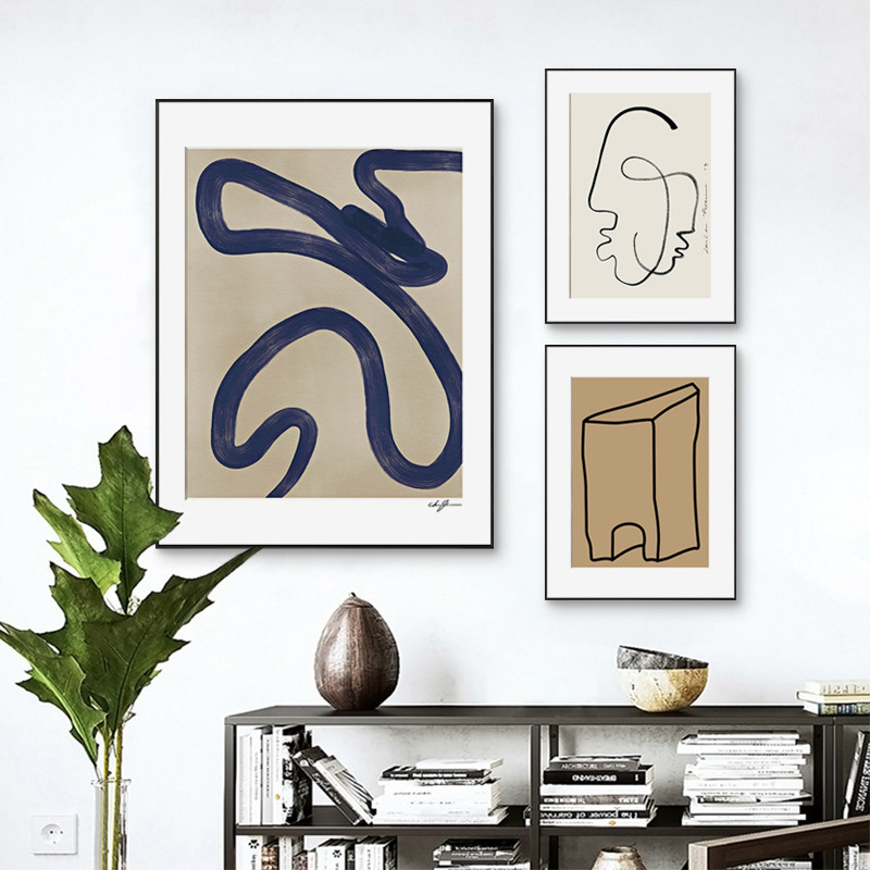 野兽派马蒂斯文艺复古抽象线条轻奢组合装饰画 ins风家居挂画摆件