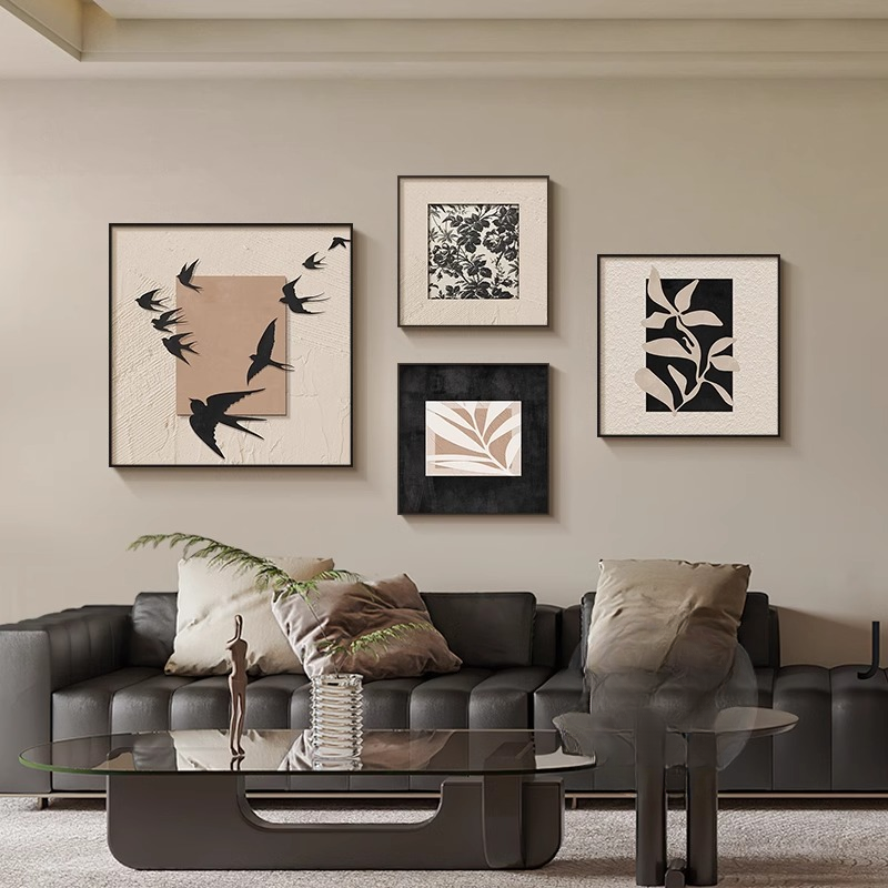 法式客厅沙发背景墙装饰画中古风挂画美式抽象画小众复古组合壁画