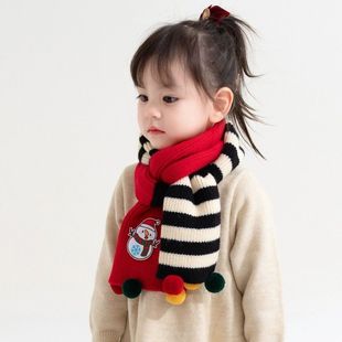儿童围巾秋冬季 条纹拼色圣诞节针织围脖潮 外出保暖男女童宝宝韩版