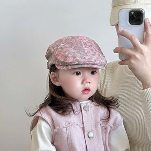 儿童帽子春秋季洋气豹纹前进帽男女宝宝韩版潮帽反戴贝雷帽鸭舌帽