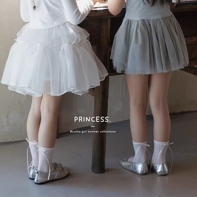 女童夏季纯棉无骨网眼中筒袜