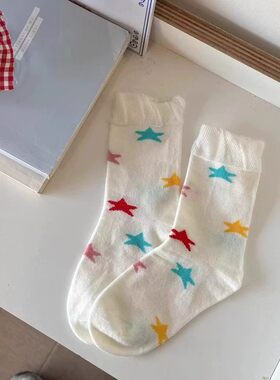 彩色星星儿童袜子中筒袜夏季薄款多巴胺可爱网眼防滑ins潮长袜