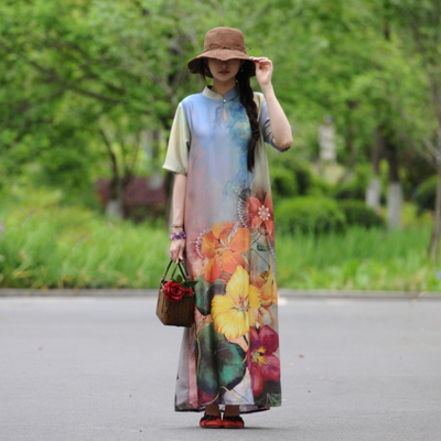 天丝绉宽松显瘦改良旗袍连衣裙