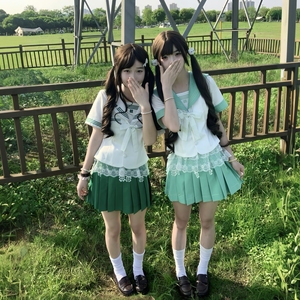 御灵岛正版水手服绿三本jk制服夏