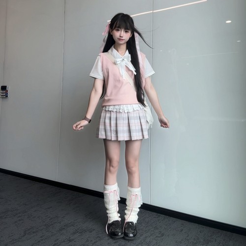 御灵岛【樱花】原创正版jk制服粉色格裙套装学生百褶裙百搭校供感 - 封面
