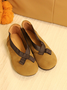 10558花藤萝蔓 磨砂牛皮休闲圆头浅口套脚软底软面真皮女鞋女单鞋