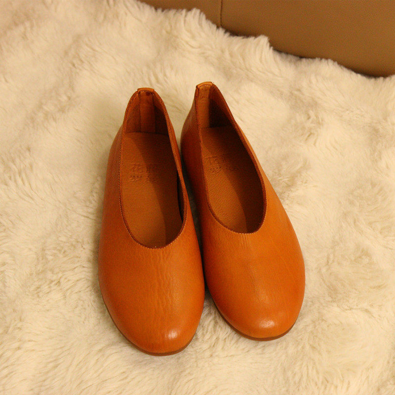 2506-1花藤萝蔓 牛皮圆头休闲套脚平底软底浅口真皮女鞋女单鞋,女鞋,浅口单鞋,淘宝优惠券,粉丝福利购,淘宝优惠卷